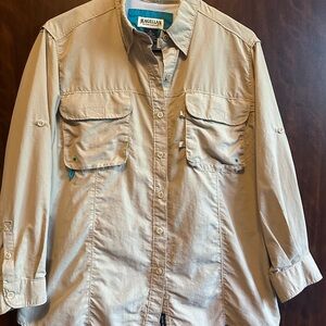Magellan Outdoors Beige Long-Sleeve Button-Front Fishing Shirt